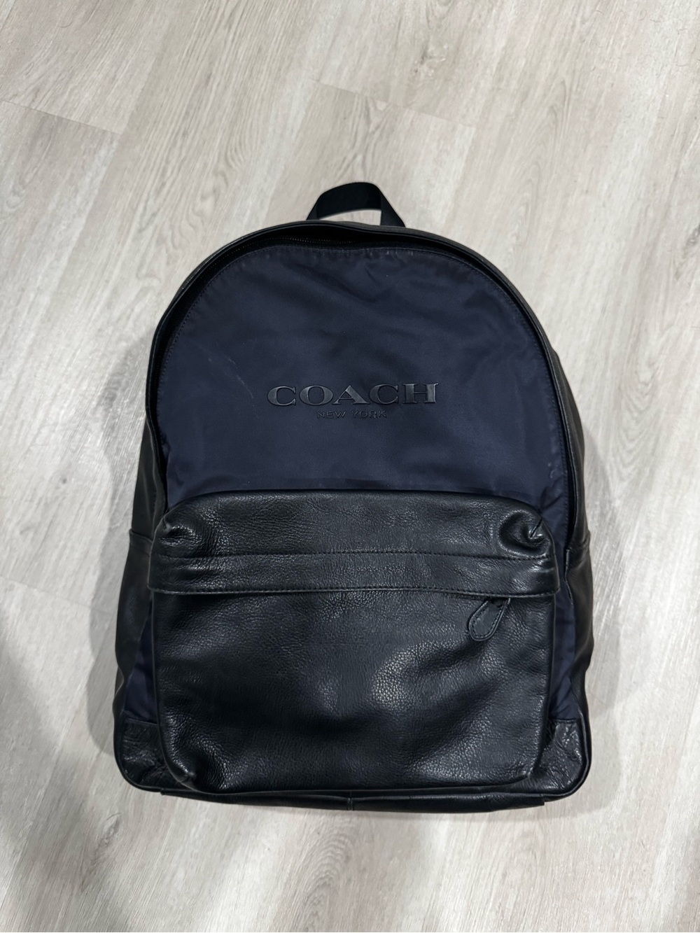 Coach Men's Navy and Black Leather Front-Pocket Backpack
